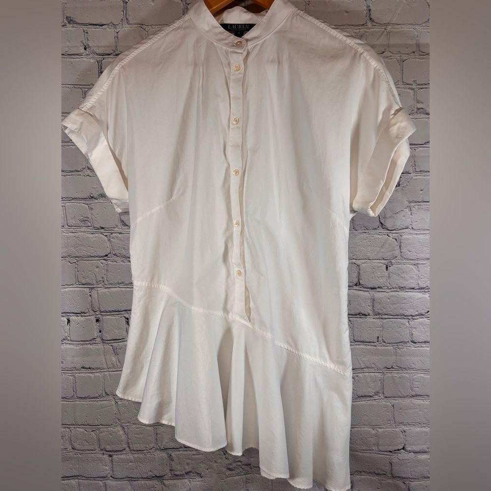 Lauren Ralph Lauren Off White Casual Asymmetrical Peplum Button Front Shirt M